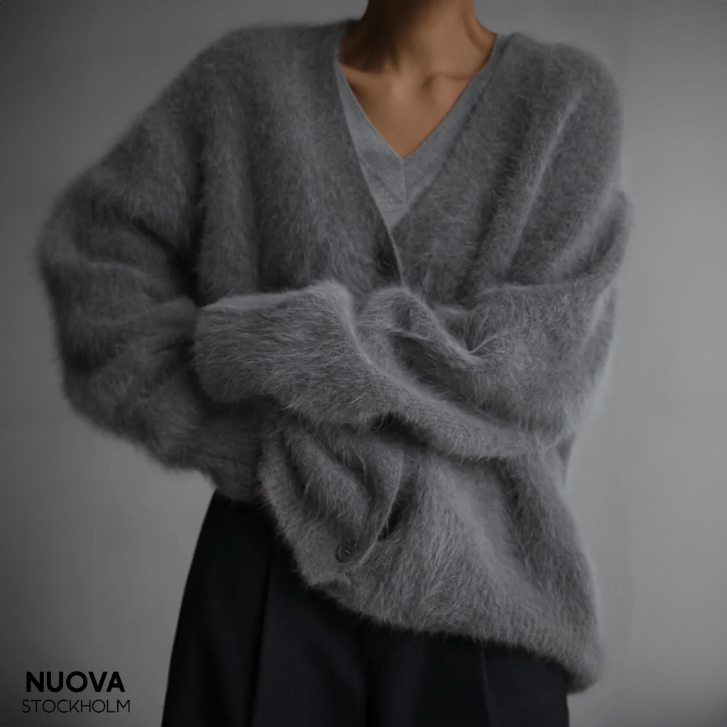 Lavinque Cardigan Gris foncé / S Cardigan Doux en Maille Poilue | Chaleur & Élégance Décontractée | Confort Absolu