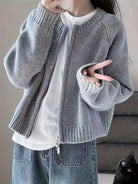 Lavinque Cardigan Gris / S Cardigan Oversize Zippé | Rose | Doux et Confortable