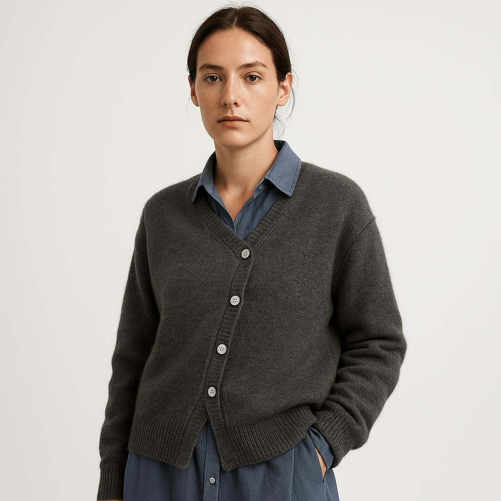 Lavinque Cardigan Gris / XS Cardigan Camel Asymétrique | Boutonné Original | Maille Douce & Moderne