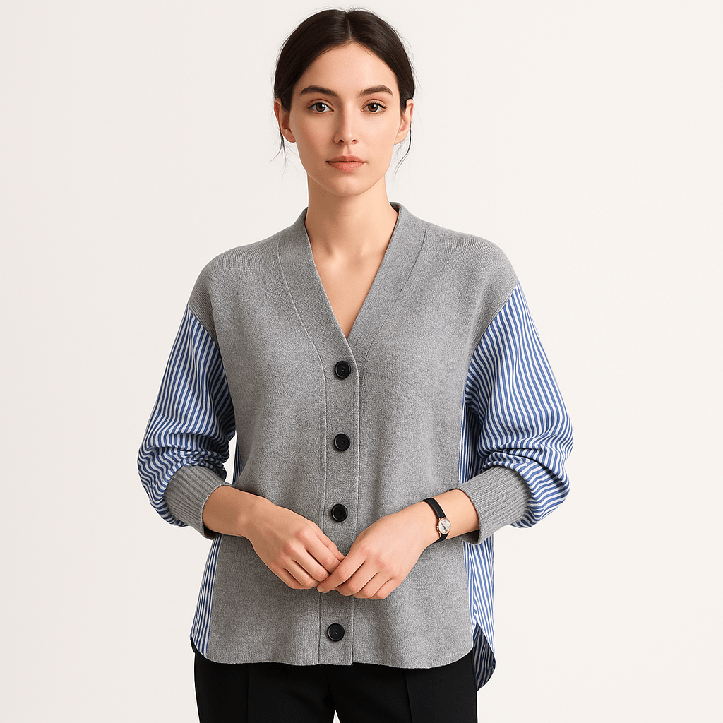 Lavinque Cardigan Gris / XS Cardigan Chemise Contrasté | Oversize | Élégance Décontractée
