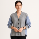 Lavinque Cardigan Gris / XS Cardigan Chemise Contrasté | Oversize | Élégance Décontractée