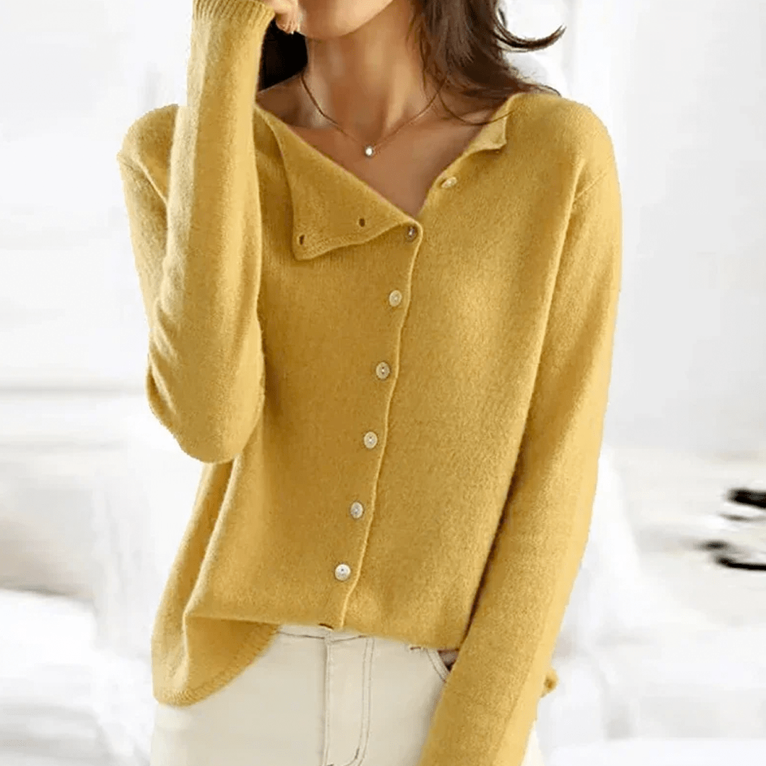 Lavinque Cardigan Jaune / S Cardigan asymétrique boutonné | Cardigan | Élégance et confort