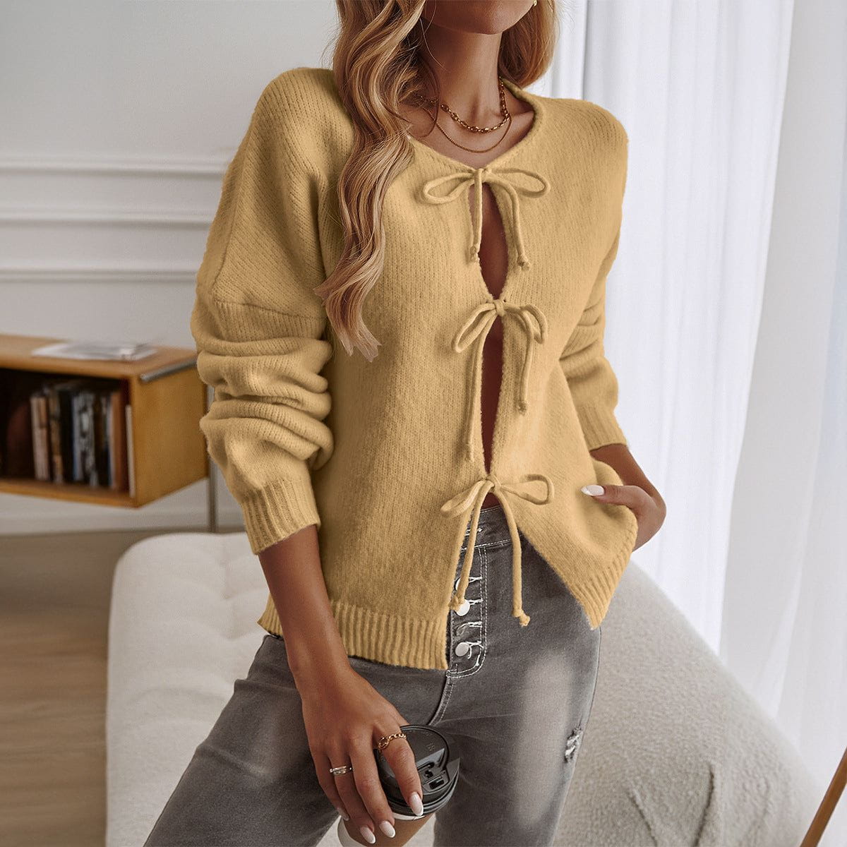 Lavinque Cardigan Jaune / S Cardigan Noué | Tricot Doux | Tendance Féminine