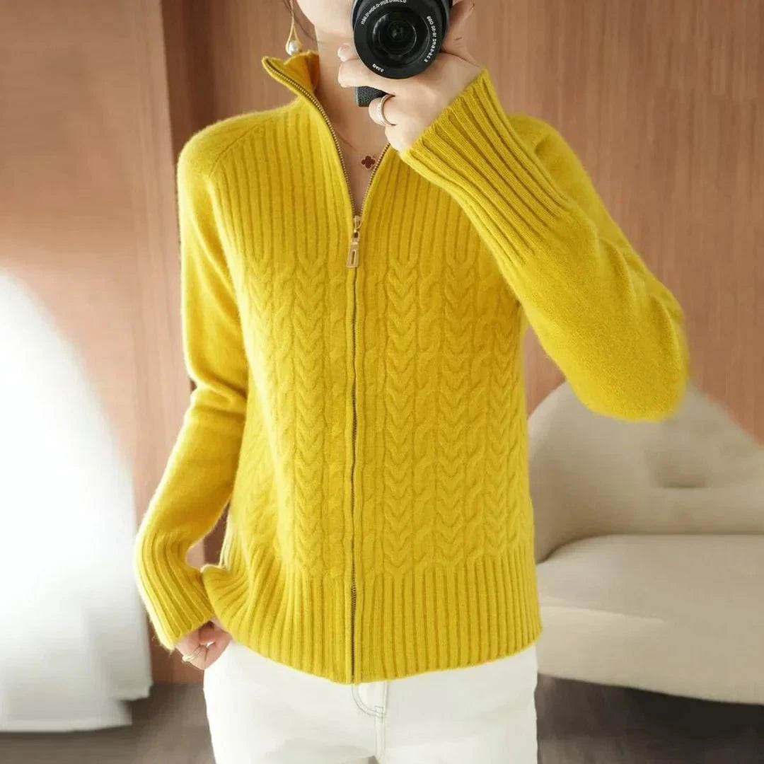 Lavinque Cardigan Jaune / S Gilet Zippé en Laine | Chaleur & Élégance | Style Décontracté