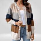 Lavinque Cardigan Kaki / S Cardigan Rayé | Boutons Élégants | Douceur et Style Décontracté