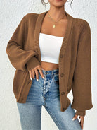 Lavinque Cardigan Marron clair / XS Gilet Brique à Col V | Boutonné | Doux et Facile à Superposer