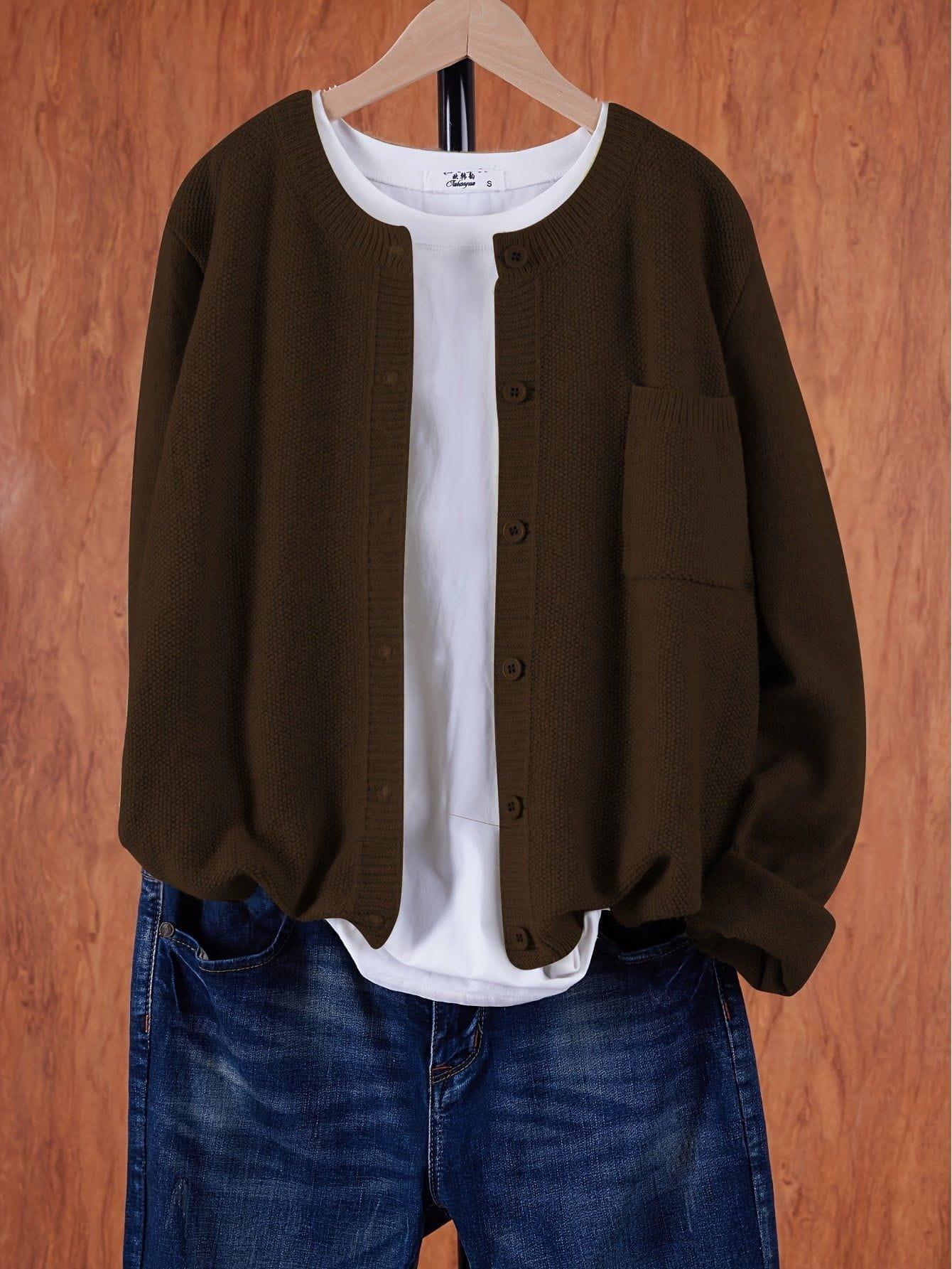 Lavinque Cardigan Marron foncé / S Cardigan Oversize | Laine & Polyester | Doux et Tendance