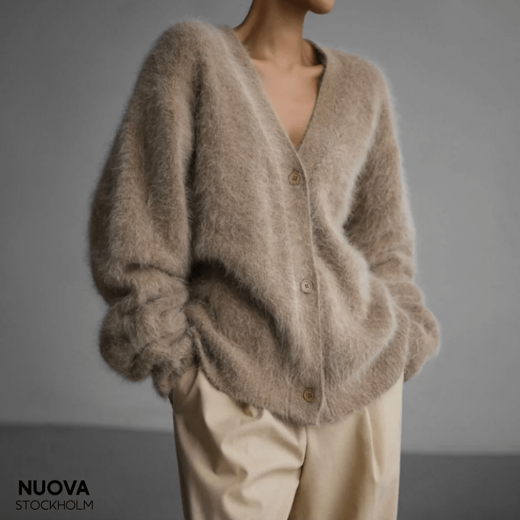 Lavinque Cardigan Marron / S Cardigan Doux en Maille Poilue | Chaleur & Élégance Décontractée | Confort Absolu