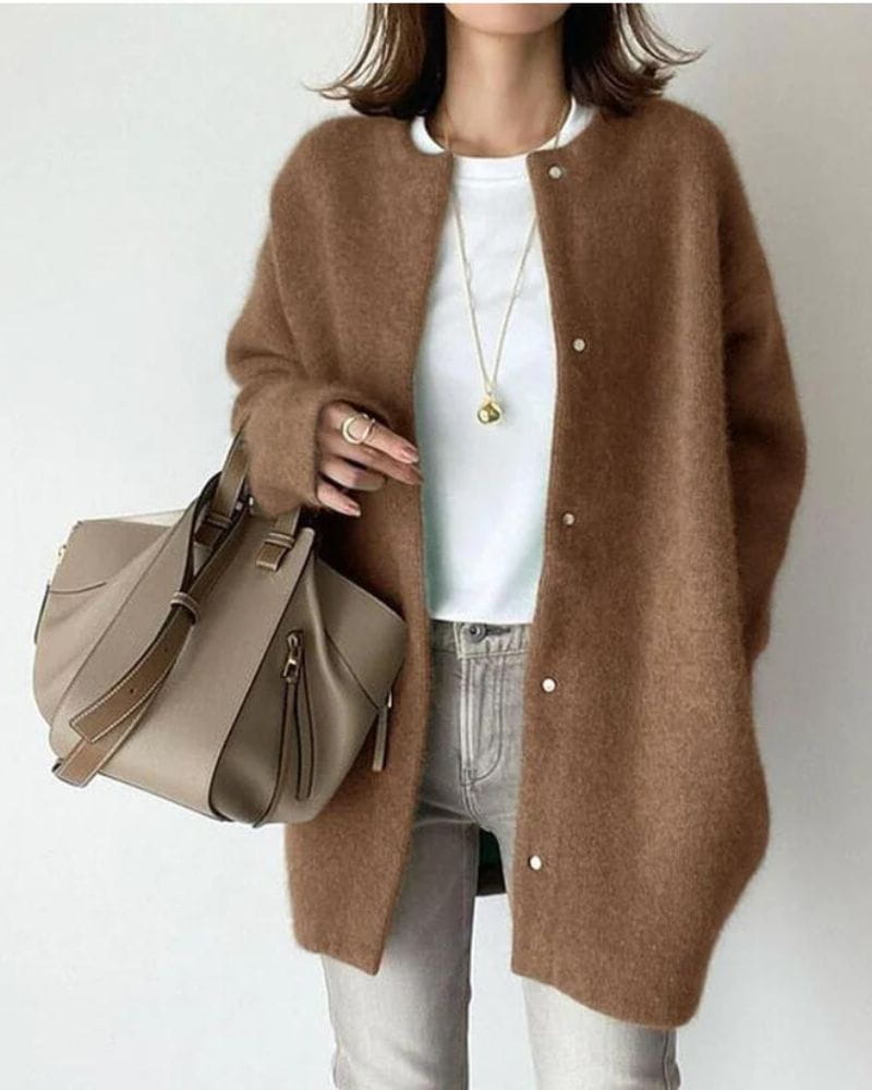 Lavinque Cardigan Marron / S Cardigan Long en Laine | Gris | Élégant et Confortable