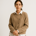 Lavinque Cardigan Marron / XS Cardigan Camel Asymétrique | Boutonné Original | Maille Douce & Moderne
