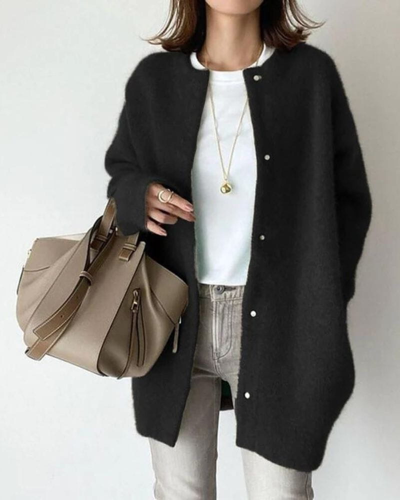 Lavinque Cardigan Noir / S Cardigan Long en Laine | Gris | Élégant et Confortable