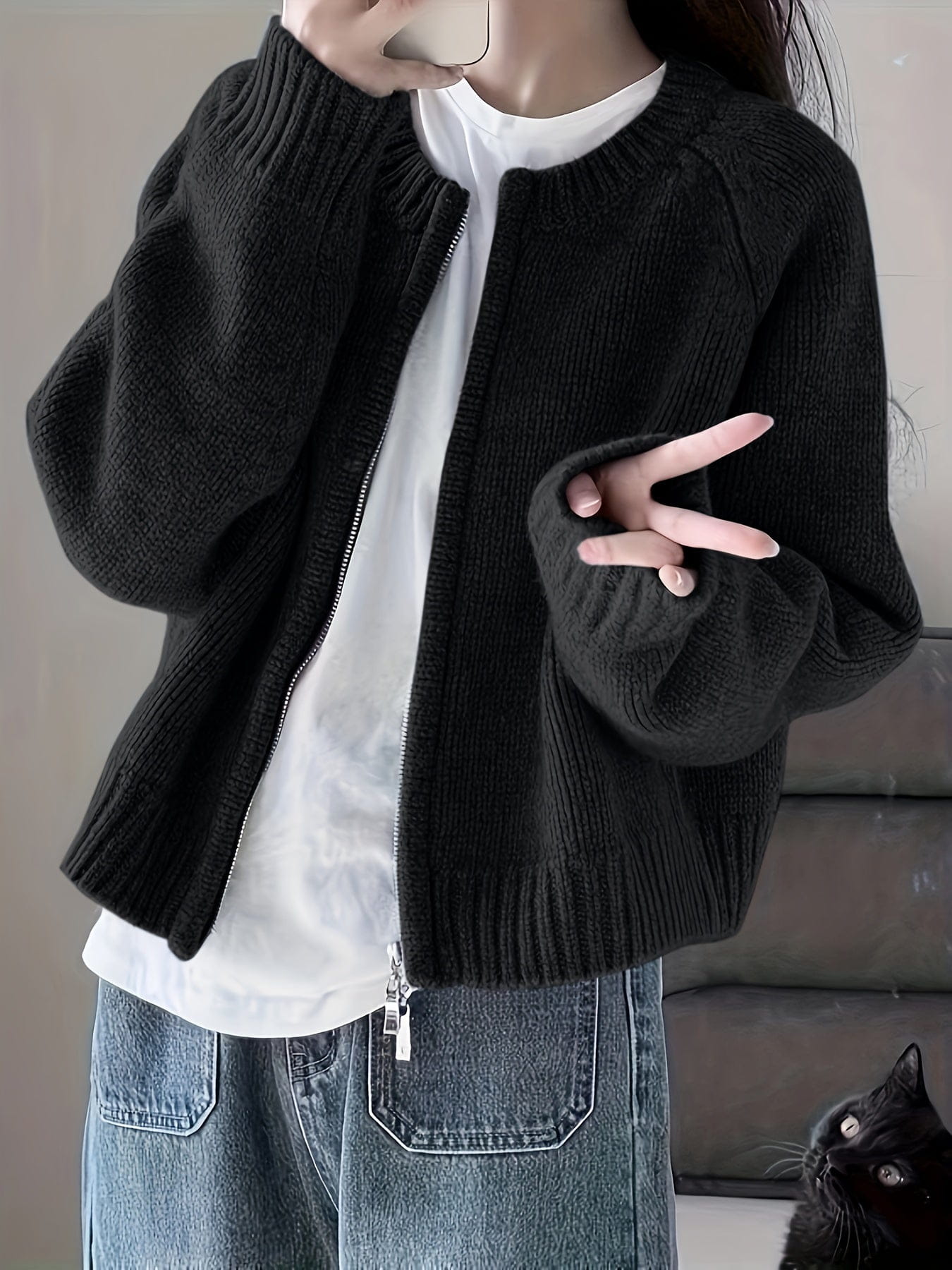 Lavinque Cardigan Noir / S Cardigan Oversize Zippé | Rose | Doux et Confortable