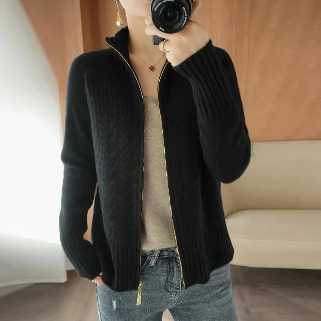 Lavinque Cardigan Noir / S Gilet Zippé en Laine | Chaleur & Élégance | Style Décontracté