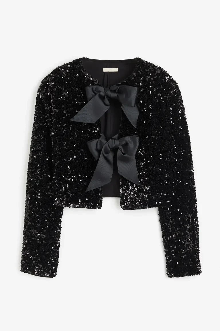 Lavinque Cardigan Noir / XS Cardigan Texturé avec Nœuds | Élégant | Féminin et Chic