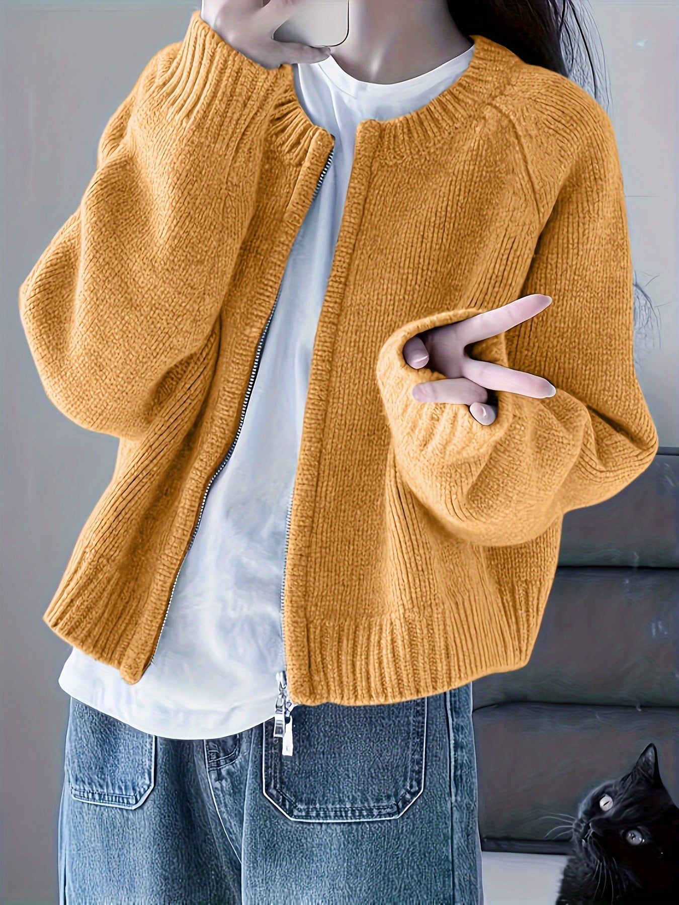 Lavinque Cardigan Orange & Jaune / S Cardigan Oversize Zippé | Rose | Doux et Confortable