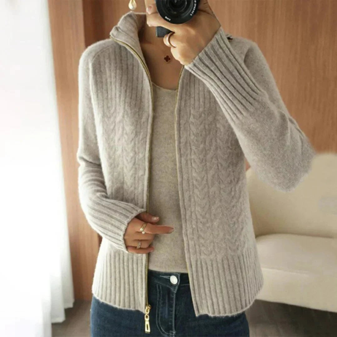 Lavinque Cardigan Pêche / S Gilet Zippé en Laine | Chaleur & Élégance | Style Décontracté