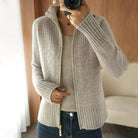 Lavinque Cardigan Pêche / S Gilet Zippé en Laine | Chaleur & Élégance | Style Décontracté