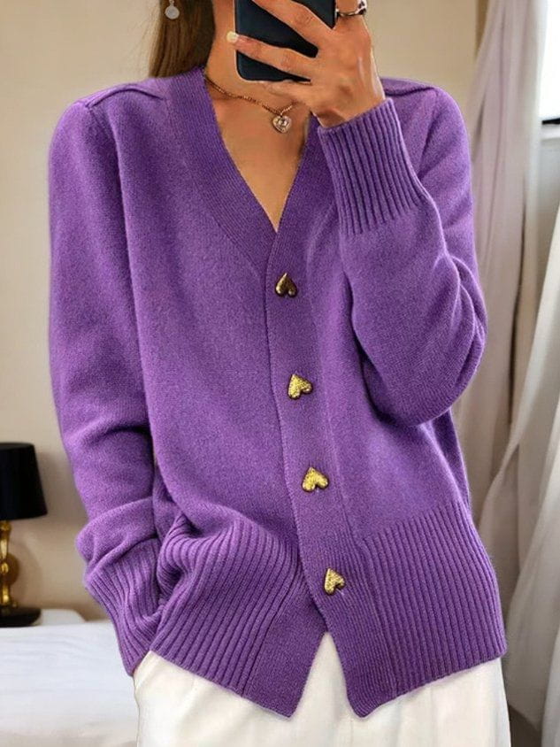 Lavinque Cardigan Pourpre / S Cardigan en Maille | Boutons Décoratifs | Élégance et Confort
