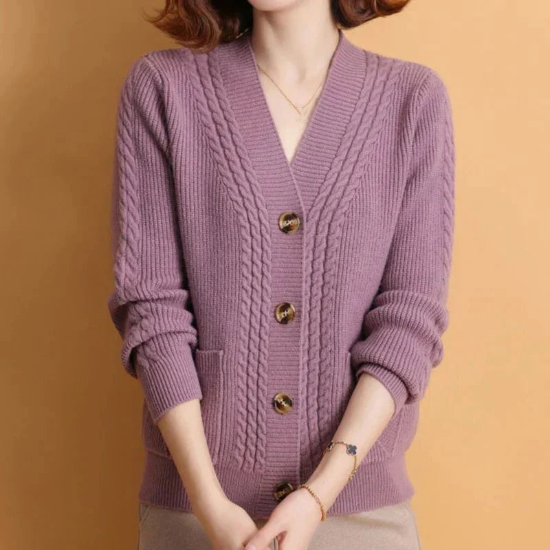 Lavinque Cardigan Pourpre / S Cardigan Tricoté | Boutons Élégants | Chaleur et Raffinement