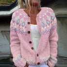 Lavinque Cardigan Rose / S Cardigan en maille jacquard | Rose | Chaleur et charme rétro