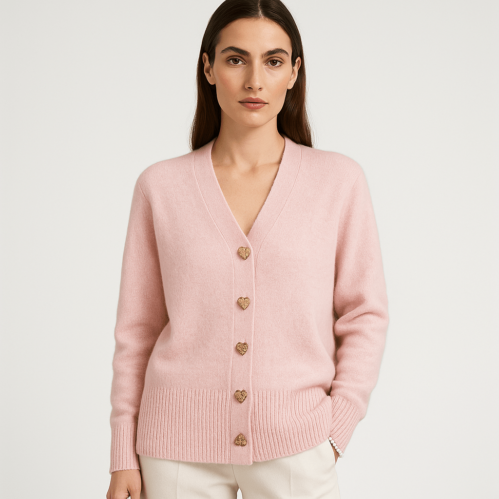 Lavinque Cardigan Rose / S Cardigan Gris | Col V & Boutons Effet Écaille | Maille Douce et Élégante