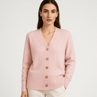 Lavinque Cardigan Rose / S Cardigan Gris | Col V & Boutons Effet Écaille | Maille Douce et Élégante