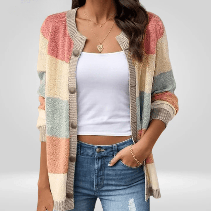 Lavinque Cardigan Rose / S Cardigan Rayé | Boutons Élégants | Douceur et Style Décontracté