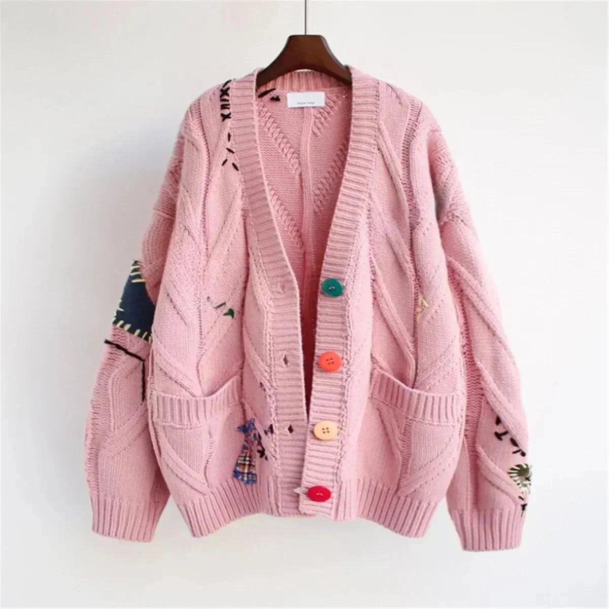 Lavinque Cardigan Rose / Taille Unique Cardigan Oversize | Tricot Épais | Style Unique et Coloré