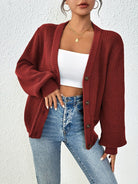 Lavinque Cardigan Rouge foncé / XS Gilet Brique à Col V | Boutonné | Doux et Facile à Superposer