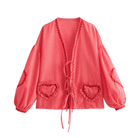 Lavinque Cardigan Rouge rosé / S Blouse Bohème | Beige et Rouge | Détails Cœur et Esprit Romantique