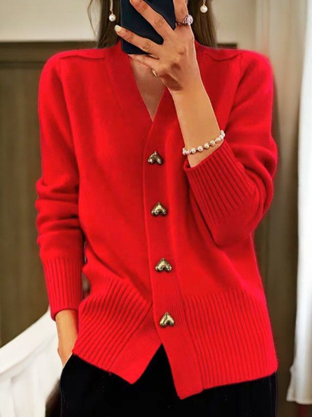 Lavinque Cardigan Rouge / S Cardigan en Maille | Boutons Décoratifs | Élégance et Confort
