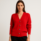 Lavinque Cardigan Rouge / S Cardigan Gris | Col V & Boutons Effet Écaille | Maille Douce et Élégante