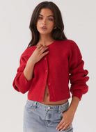 Lavinque Cardigan Rouge / S Gilet Court Rouge | Col Rond | Doux et Tendance