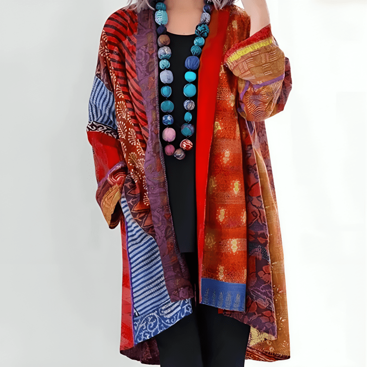 Lavinque Cardigan Rouge / S Kimono Bohème Multicolore | Léger et Fluide | Élégance Décontractée