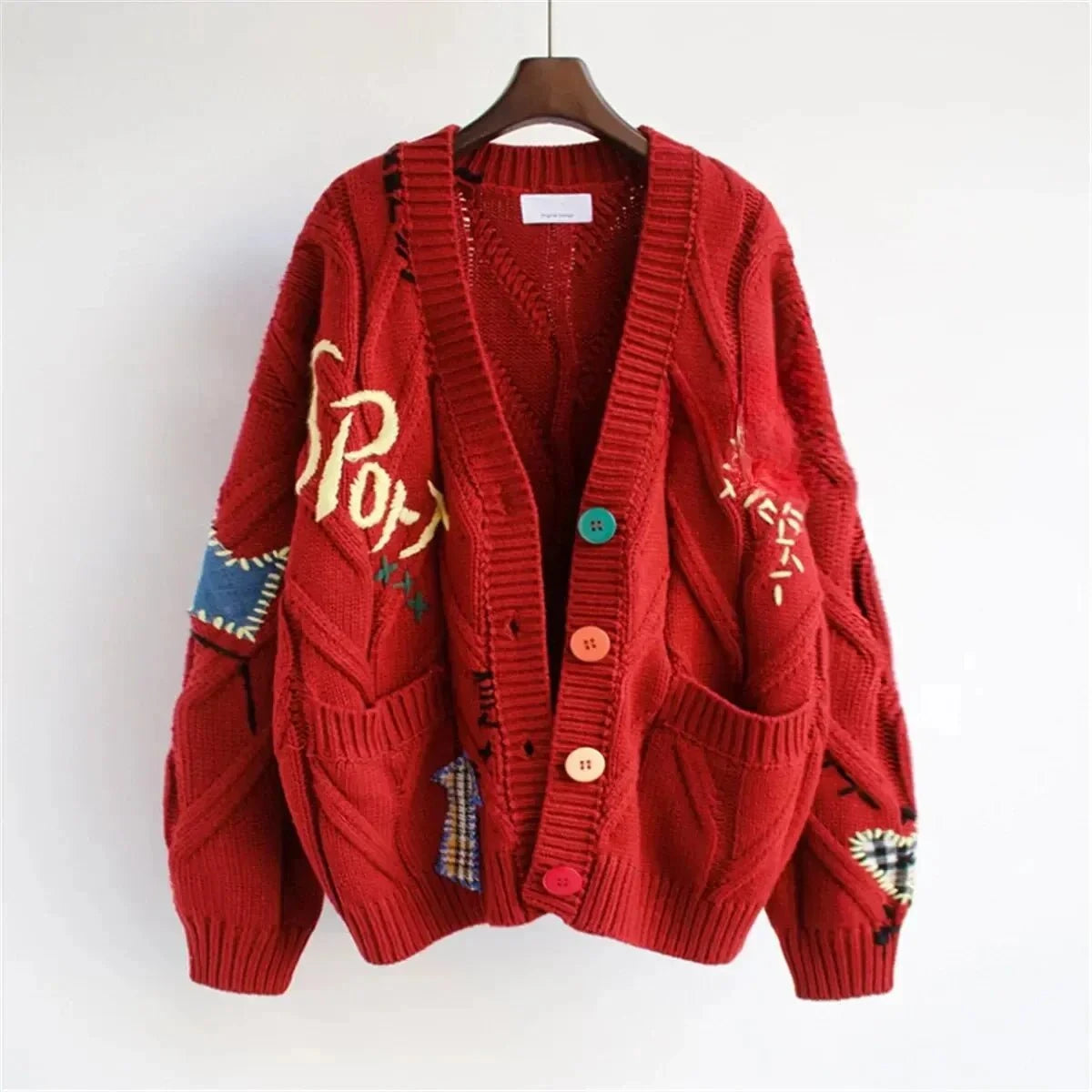 Lavinque Cardigan Rouge / Taille Unique Cardigan Oversize | Tricot Épais | Style Unique et Coloré