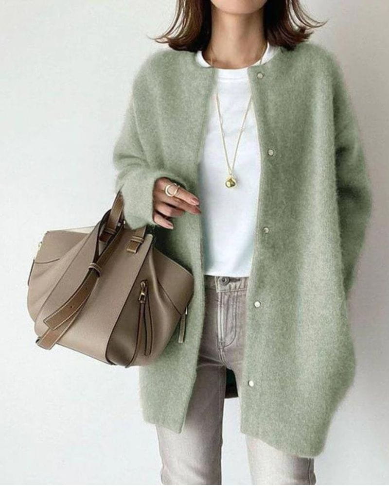 Lavinque Cardigan Vert / S Cardigan Long en Laine | Gris | Élégant et Confortable