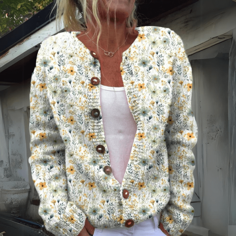 Lavinque Cardigan Vert / S Gilet Tricot Fleuri | Doux et Chaleureux | Style Bohème