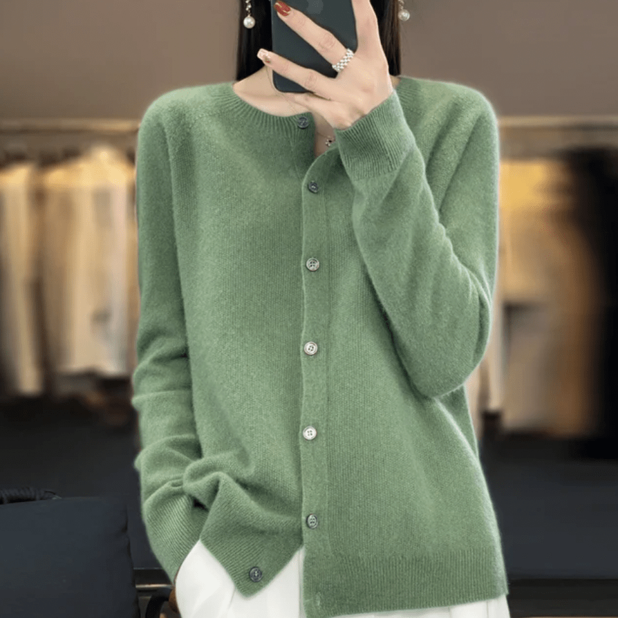 Lavinque Cardigan Vert / XS Cardigan Doux en Laine | Boutonné & Élégant | Confort et Style