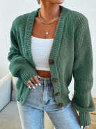 Lavinque Cardigan Vert / XS Gilet Brique à Col V | Boutonné | Doux et Facile à Superposer