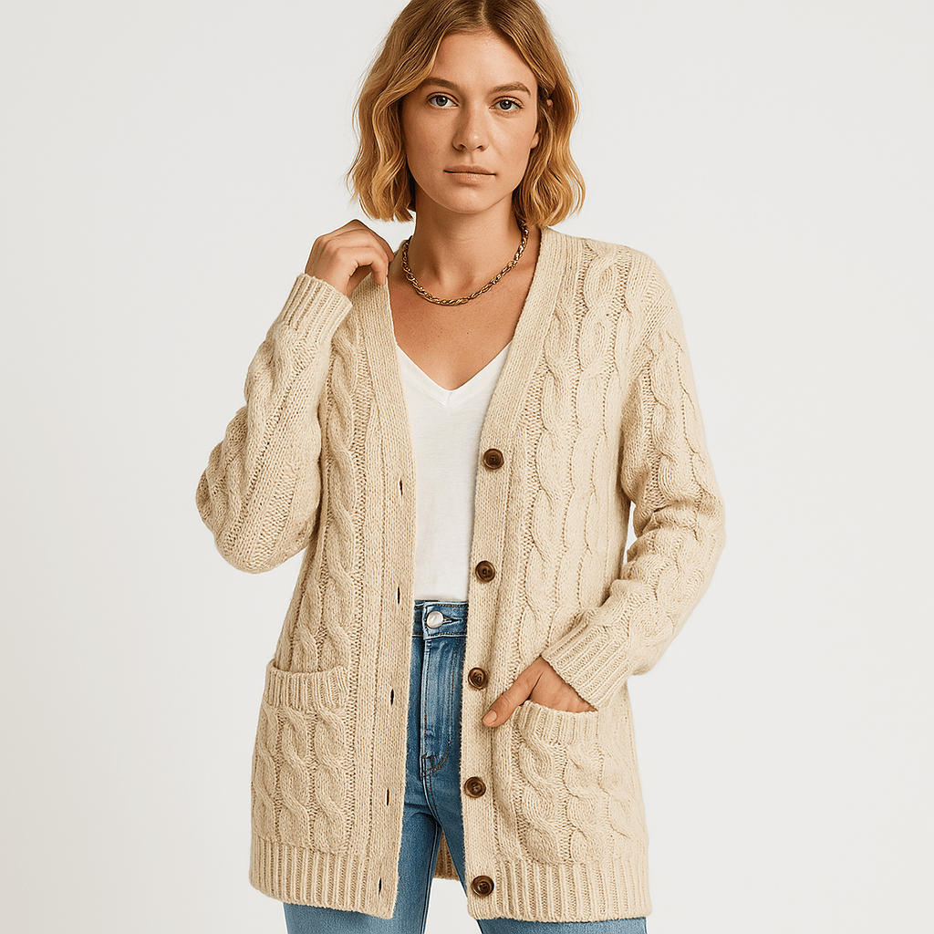 Lavinque Cardigans Beige / S Cardigan Torsadé Beige | Long et Confortable | Style Intemporel