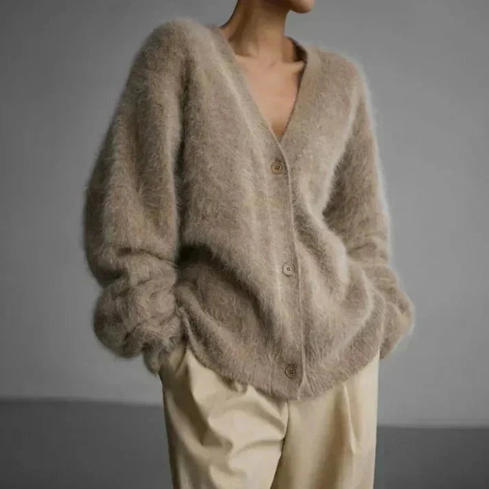 Lavinque Cardigans Beige / S Gilet Doux Boutonné | Taupe | Fluffy et Élégant