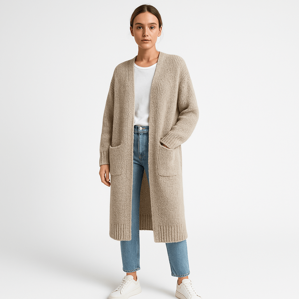 Lavinque Cardigans Beige / S Long Cardigan Beige | Maille Douce | Élégance Décontractée