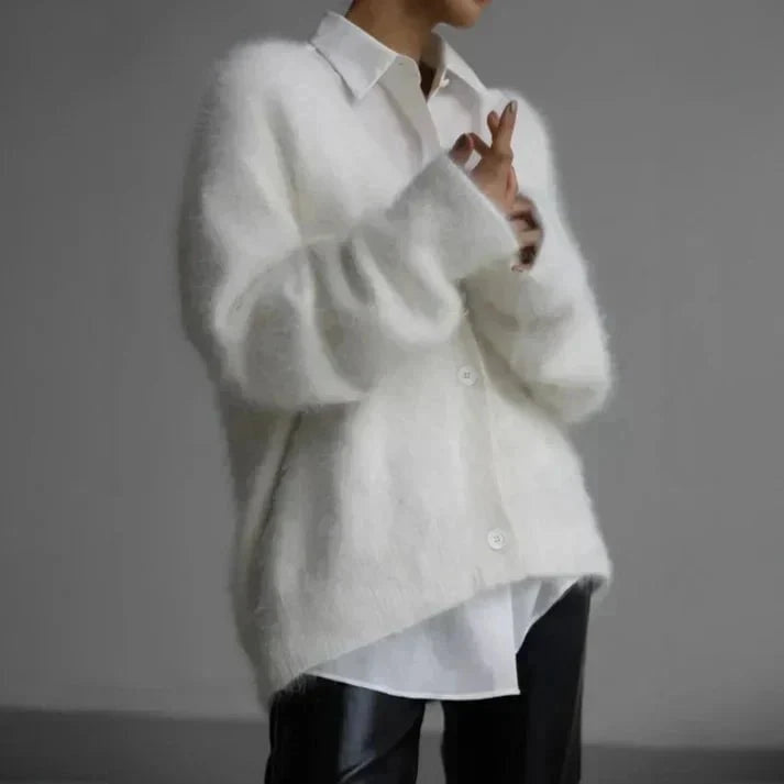 Lavinque Cardigans Blanc / S Gilet Doux Boutonné | Taupe | Fluffy et Élégant