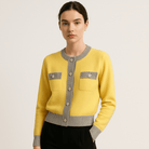 Lavinque Cardigans Cardigan Bicolore Jaune | Tricot Coton & Acrylique | Élégance Printanière