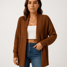 Lavinque Cardigans Cardigan Chocolat Ouvert | Maille Confort | Parfait pour la Mi-Saison