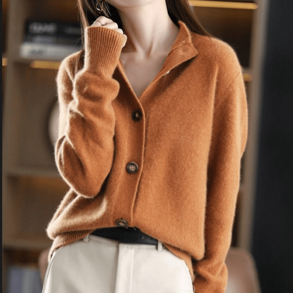 Lavinque Cardigans Cardigan Doux à Col Chemise | Crème | Élégant et Confortable