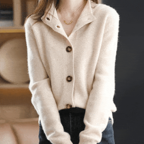 Lavinque Cardigans Cardigan Doux à Col Chemise | Crème | Élégant et Confortable