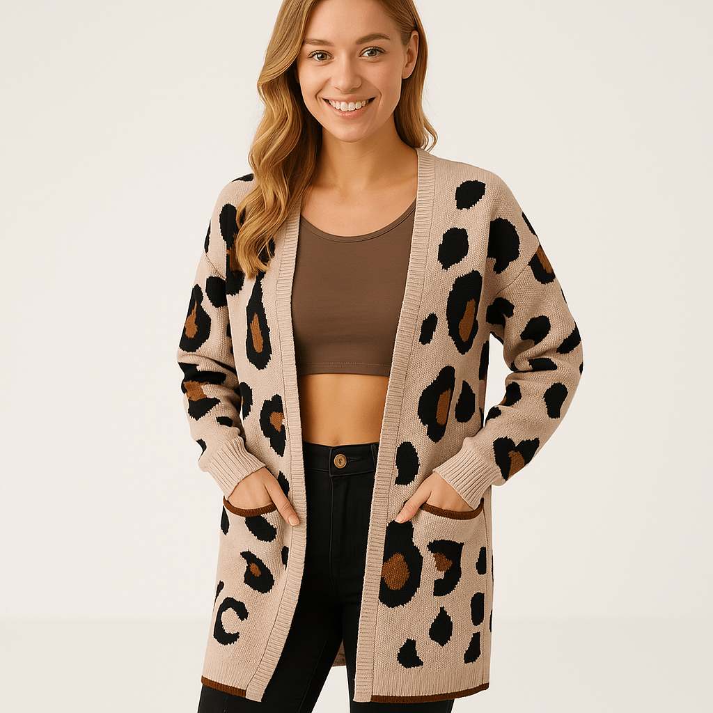Lavinque Cardigans Cardigan Léopard Long | Imprimé Animalier | Style Décontracté Chic