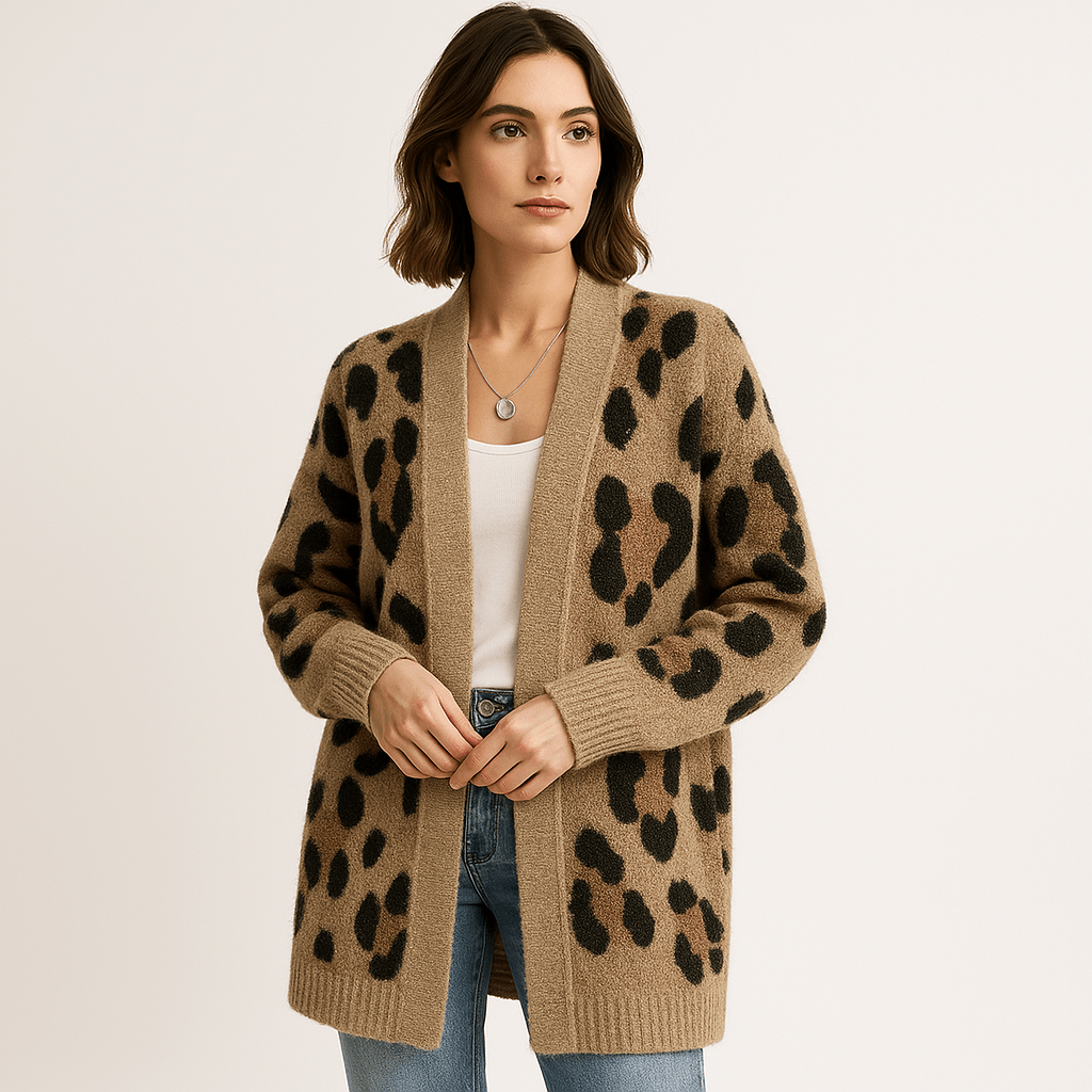 Lavinque Cardigans Cardigan Léopard Long | Style Animalier Chic | Coupe Fluide et Douce