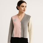 Lavinque Cardigans Cardigan Patchwork Cœur | Maille Texturée | Créatif, Doux & Tendance